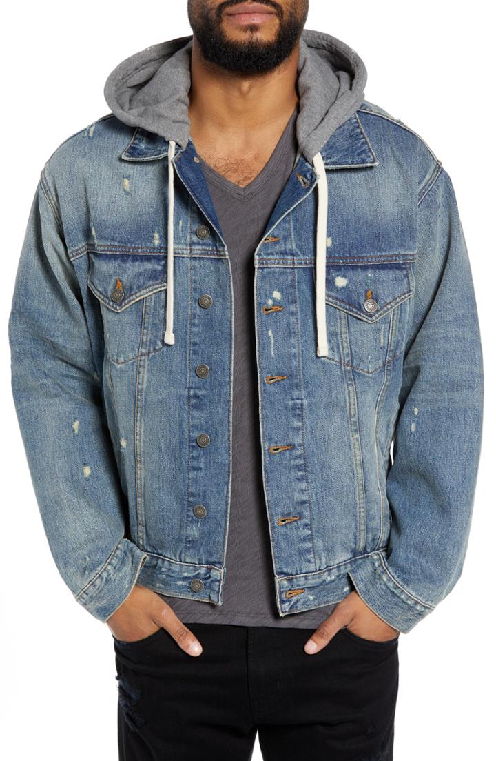 Men's The Kooples Oversized Distressed Denim Jacket With Hood