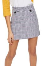 Women's Topshop Pop Check Frill Waist Miniskirt Us (fits Like 2-4) - White
