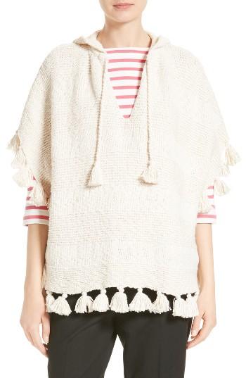 Women's Kate Spade New York Tassel Hooded Slub Cotton Poncho