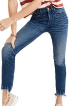 Women's Madewell Destructed Hem High Waist Crop Skinny Jeans - Blue