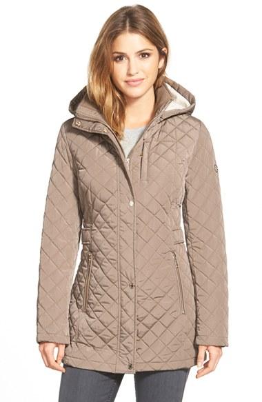 Women's Calvin Klein Hooded Quilted Jacket - Brown
