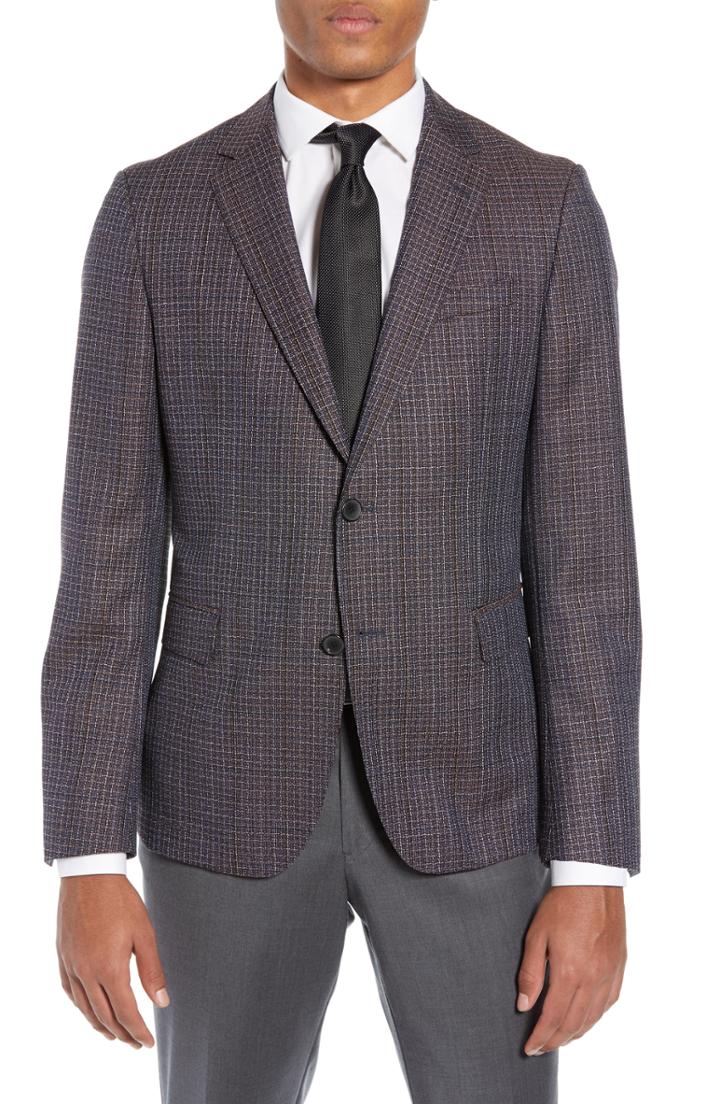 Men's Hugo Nobis Trim Fit Check Wool Sport Coat R - Blue