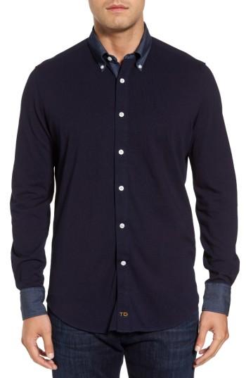 Men's Thomas Dean Chambray Trim Jersey Shirt - Blue