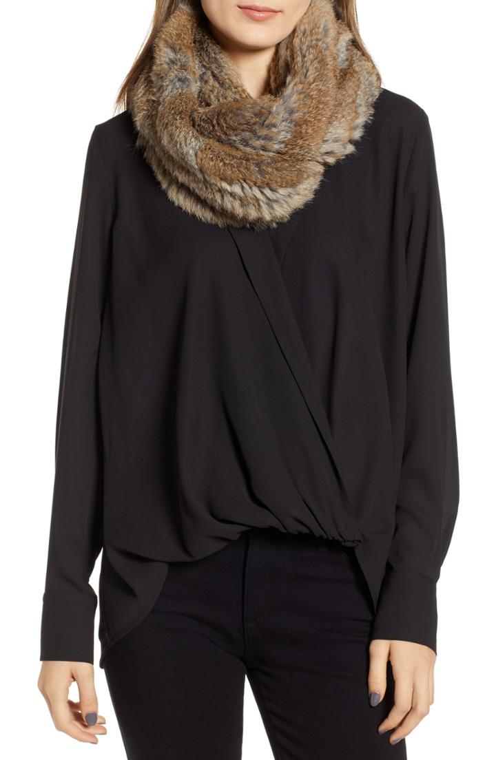 Women's Jocelyn Genuine Rabbit Fur Infinity Scarf, Size - Grey