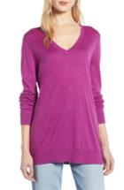 Women's Halogen Relaxed V-neck Sweater - Purple