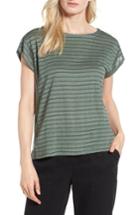 Women's Eileen Fisher Stripe Organic Linen Top, Size - Green