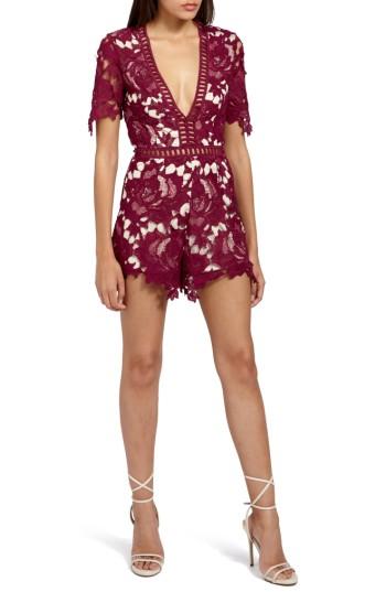 Women's Missguided Ladder Stitch Lace Romper Us / 10 Uk - Burgundy