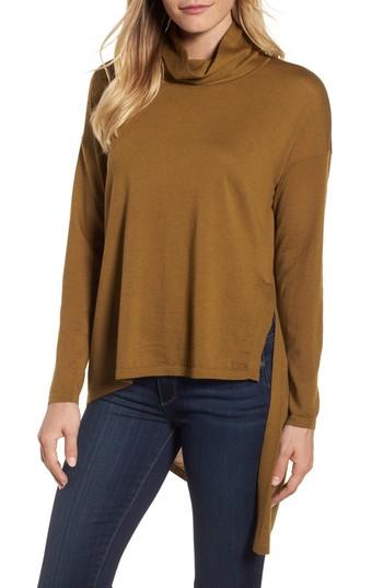 Women's Eileen Fisher Asymmetrical Merino Wool Sweater, Size - Metallic