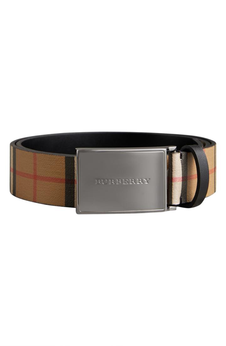 Men's Burberry Charles Check Belt 5 Eu - Black