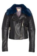Women's Ted Baker London Colour By Numbers Leather Biker Jacket With Faux Fur Trim