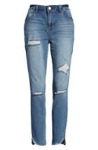 Women's 1822 Denim Distressed Angled Step Hem Skinny Jeans - Blue