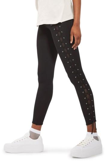 Women's Topshop Lace-up Leggings Us (fits Like 6-8) - Black