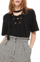 Women's Topshop Lace-up Choker Tunic Top Us (fits Like 2-4) - Black