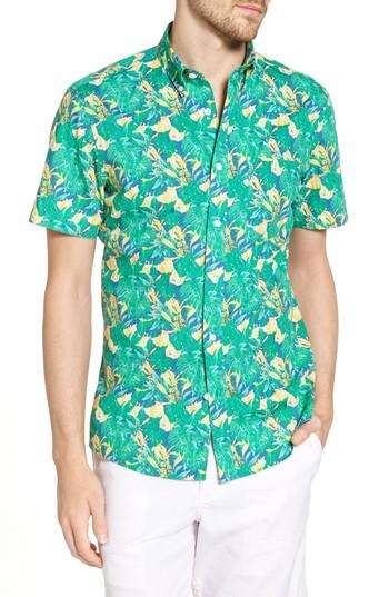 Men's 1901 Trim Fit Leaf Print Sport Shirt - Green