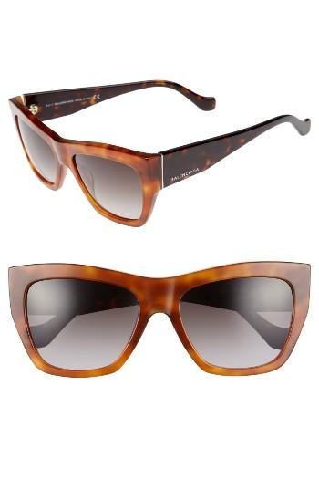Women's Balenciaga 56mm Cat Eye Sunglasses - Blonde Havana/ Gradient Smoke