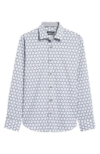 Men's Bugatchi Shaped Fit Optic Print Sport Shirt, Size - White