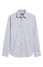 Men's Bugatchi Shaped Fit Optic Print Sport Shirt, Size - White