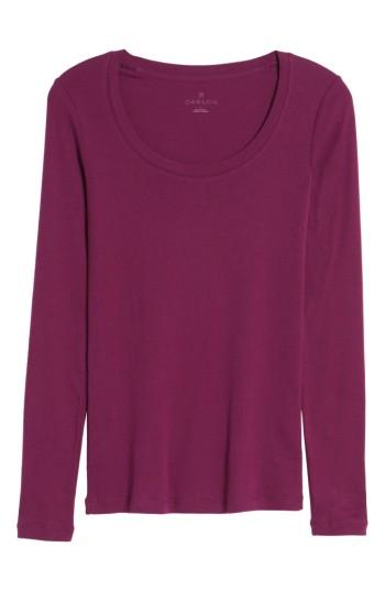 Petite Women's Caslon 'melody' Long Sleeve Scoop Neck Tee P - Purple
