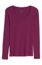 Petite Women's Caslon 'melody' Long Sleeve Scoop Neck Tee P - Purple