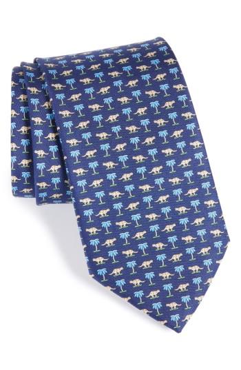 Men's Salvatore Ferragamo Dinosaur Print Silk Tie, Size - Blue