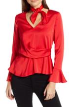 Women's Moon River Tie Neck Satin Blouse - Red