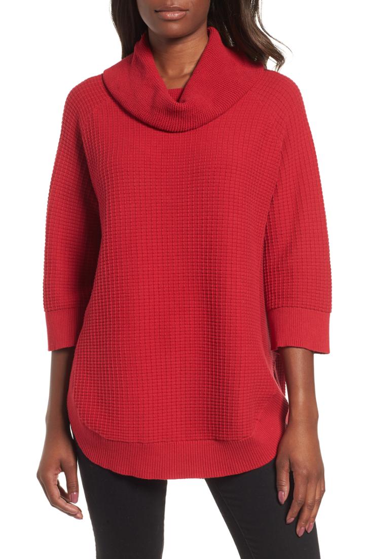Women's Chaus Cowl Neck Shirttail Hem Sweater - Red