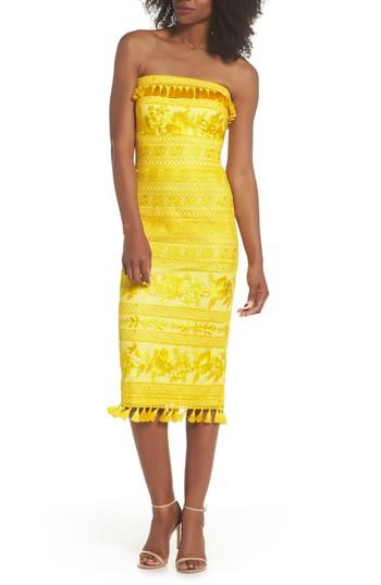 Women's Tadashi Shoji Sol Strapless Lace Midi Dress - Yellow