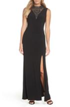 Women's Adrianna Papell Beaded Illusion Neck Gown - Black