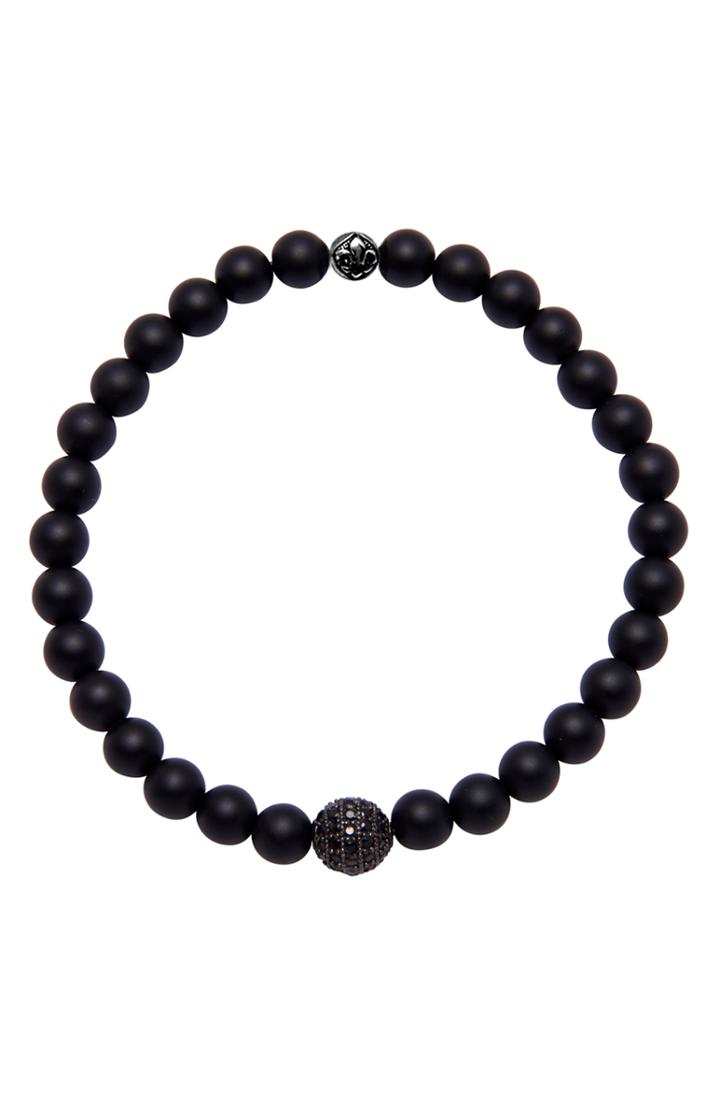 Men's Nialaya Pave Bead Matte Onyx Stretch Bracelet
