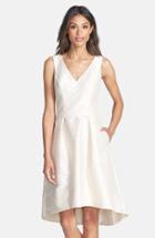 Women's Alfred Sung Satin High/low Fit & Flare Dress - Beige (online Only)
