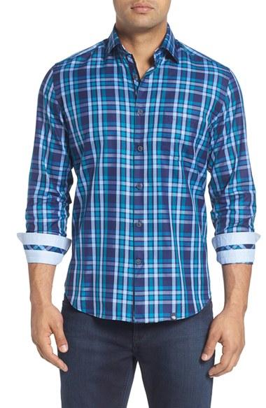 Men's Stone Rose Plaid Sport Shirt, Size - Blue