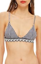 Women's Topshop Gingham Embroidered Triangle Bikini Top Us (fits Like 0) - Black