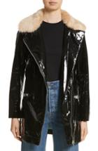 Women's Shrimps Olwen Faux Leather Long Biker Coat With Faux Fur Collar - Black