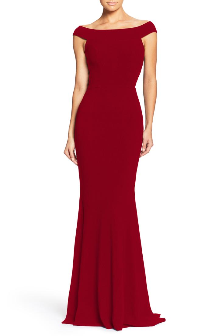 Women's Dress The Population Jackie Off The Shoulder Crepe Trumpet Gown, Size - Red