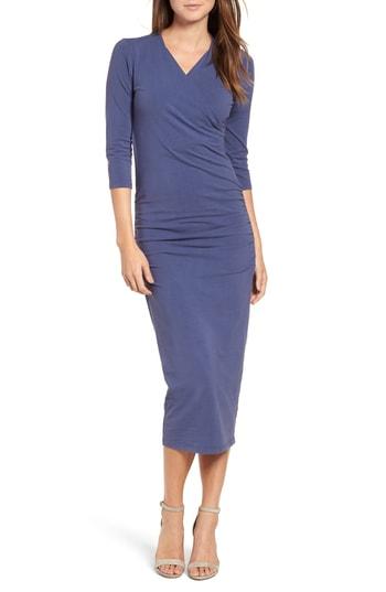 Women's Michael Stars Ruched Surplice Stretch Cotton Body-con Dress - Blue