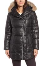 Women's Andrew Marc Down & Feather Fill Coat With Genuine Coyote Fur - Black