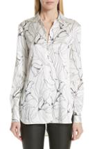 Women's St. John Collection Artisanal Floral Stretch Silk Blouse - White