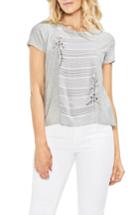 Women's Vince Camuto Embroidered Stripe Panel Cotton Tee, Size - Grey