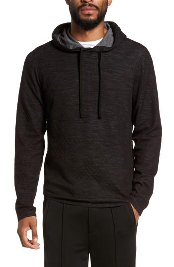 Men's Vince Contrast Double Knit Cotton & Wool Hoodie, Size - Black