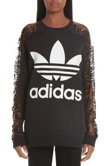 Women's Stella Mccartney Lace Inset Adidas Logo Sweatshirt - Black