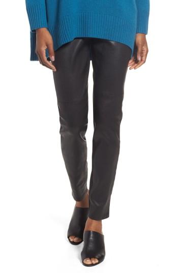 Women's Eileen Fisher Leather Blocked Leggings, Size - Black