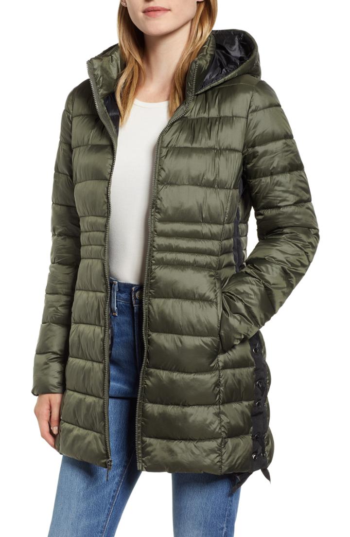 Women's Halogen Side Lace-up Hooded Coat - Green