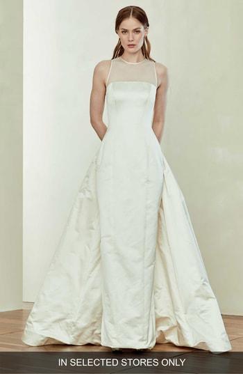 Women's Amsale Silk Pencil Gown With Bustle, Size In Store Only - Beige