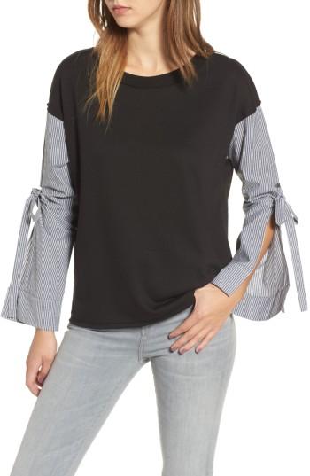 Women's Socialite Tie Sleeve Sweatshirt - Black