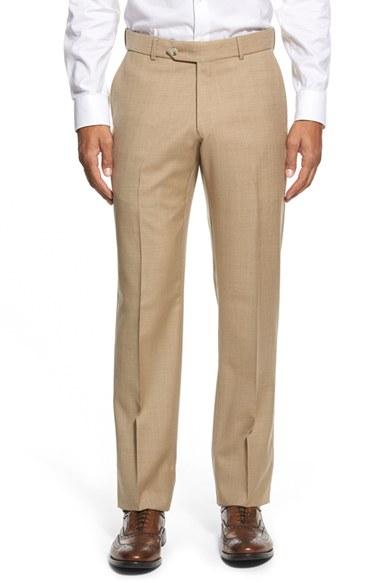 Men's Ballin Flat Front Sharkskin Wool Trousers - Beige