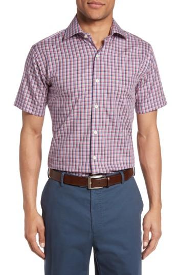 Men's Peter Millar Regular Fit Short Sleeve Crisp Pane Sport Shirt - Blue