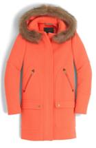 Petite Women's J.crew Chateau Stadium Cloth Parka With Faux Fur P - Orange