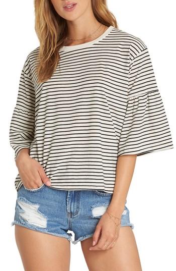 Women's Billabong Today's Crush Stripe Ruffle Sleeve Tee - Beige