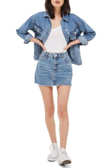 Petite Women's Topshop Jake Fray Hem Denim Miniskirt P Us (fits Like 0p) - Blue