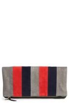 Clare V. Mixed Media Stripe Leather Foldover Clutch - Red